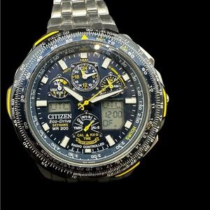 Citizen Eco-Drive Skyhawk Blue Angels Black and Yellow Watch. Radio controlled.